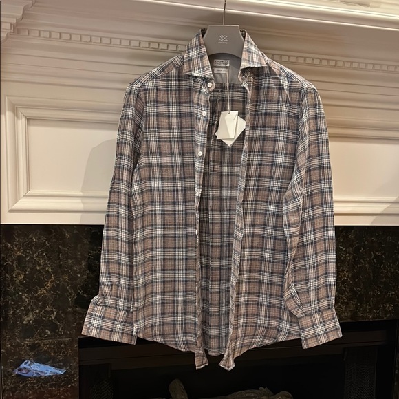 Brunello Cucinelli Made in Italy 100% Linen Basic Fit Button Down Shirt Sz.S